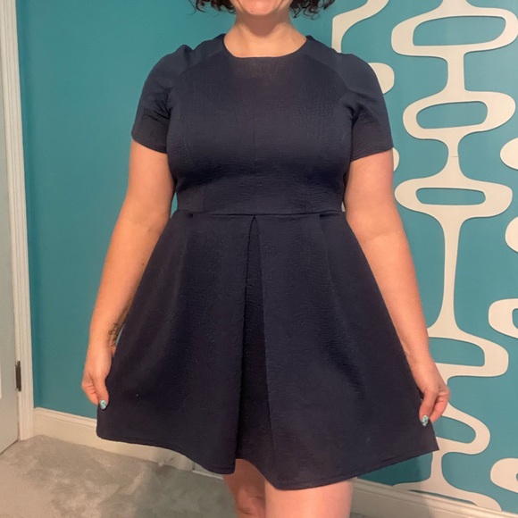 Topshop Navy Blue Fit & Flare Dress - Picture 8 of 8